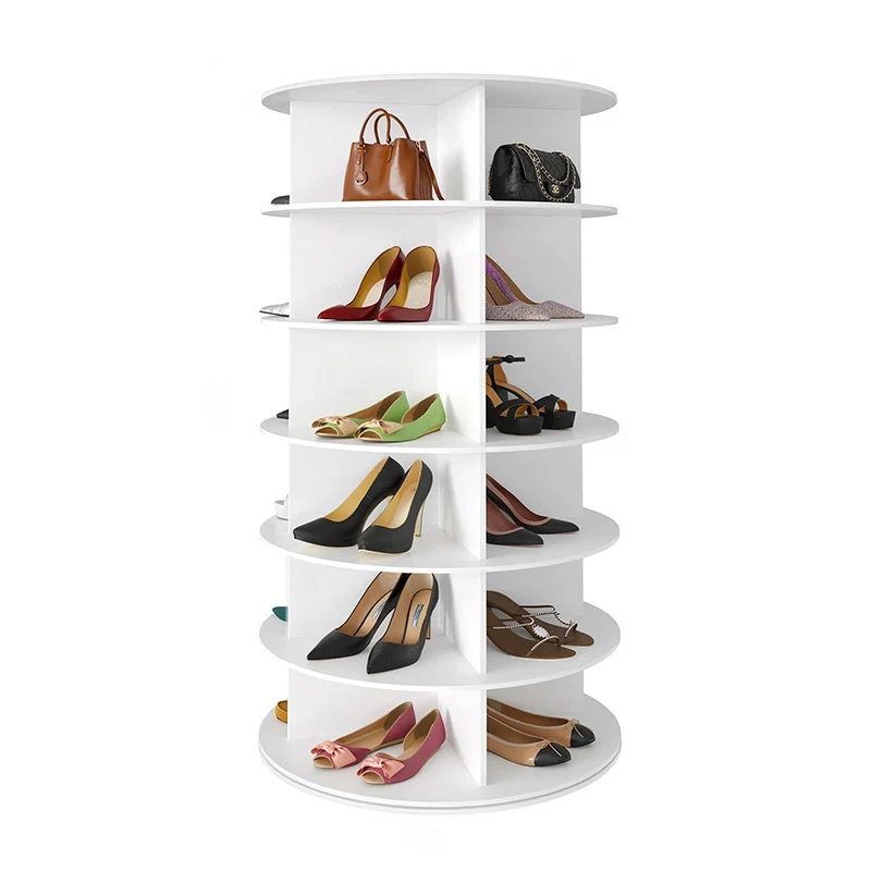 Modern Minimalist PVC Wood-Plastic Board Round Display Rack 4/5/6/7-Tier Rotating Storage Rack For Bedroom & Living Room