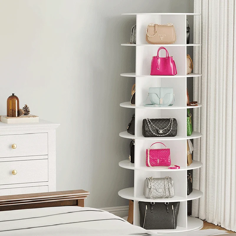 Modern Minimalist PVC Wood-Plastic Board Round Display Rack 4/5/6/7-Tier Rotating Storage Rack For Bedroom & Living Room