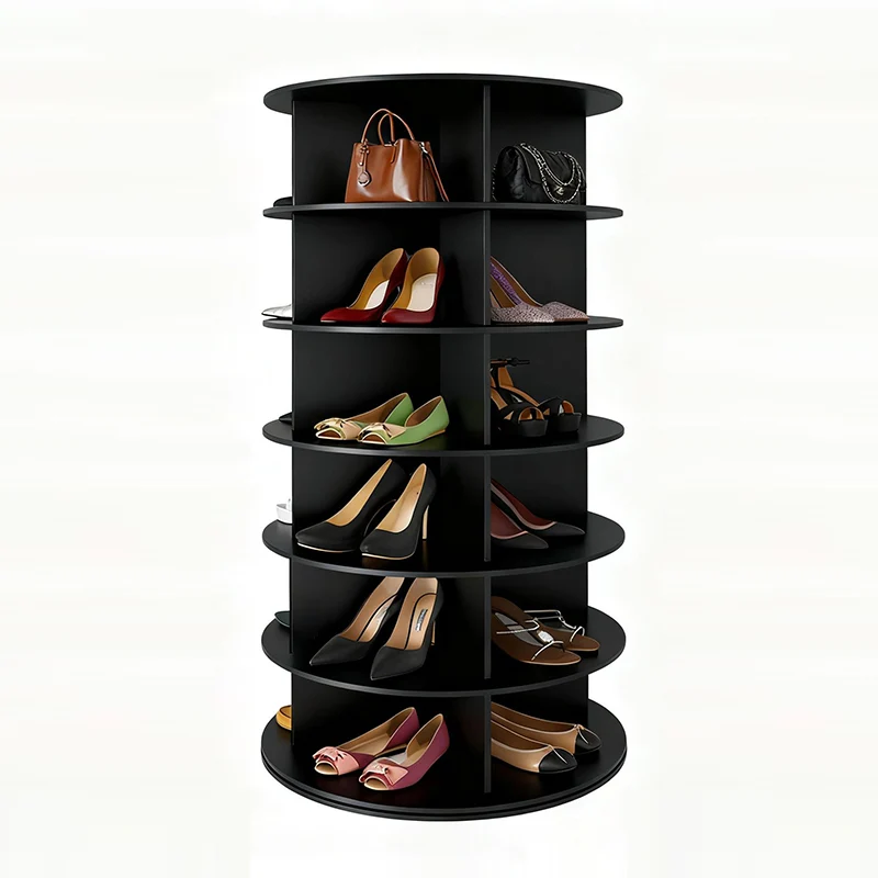 Modern Minimalist PVC Wood-Plastic Board Round Display Rack 4/5/6/7-Tier Rotating Storage Rack For Bedroom & Living Room