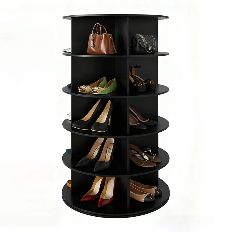 Modern Minimalist PVC Wood-Plastic Board Round Display Rack 4/5/6/7-Tier Rotating Storage Rack For Bedroom & Living Room