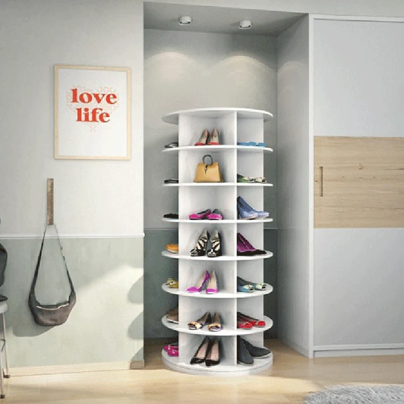 Modern Minimalist PVC Wood-Plastic Board Round Display Rack 4/5/6/7-Tier Rotating Storage Rack For Bedroom & Living Room