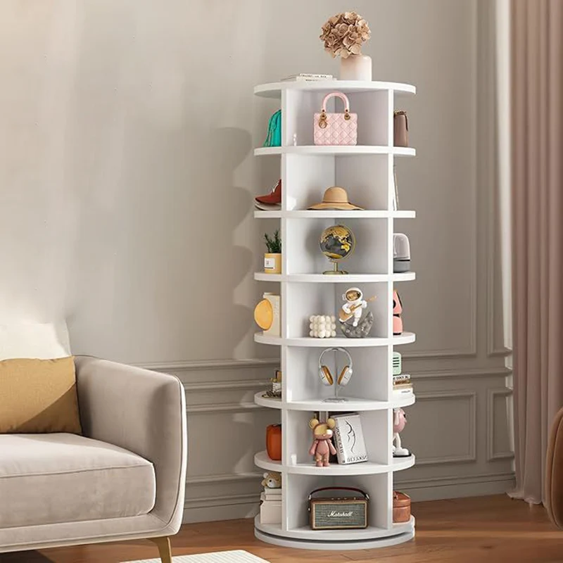 Modern Minimalist PVC Wood-Plastic Board Round Display Rack 4/5/6/7-Tier Rotating Storage Rack For Bedroom & Living Room