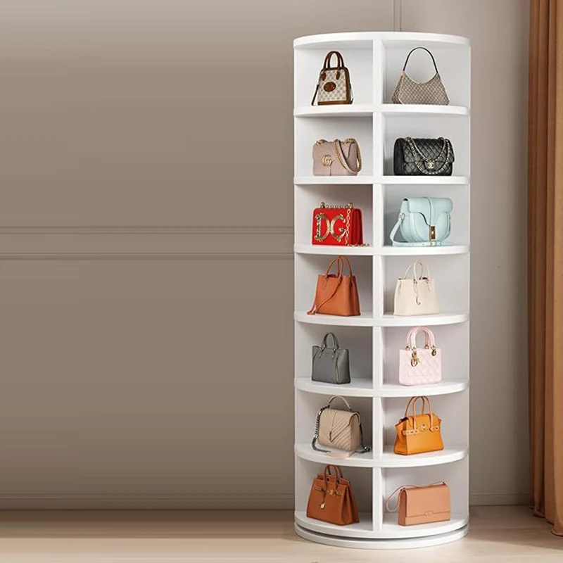Modern Minimalist PVC Wood-Plastic Board Round Display Rack 4/5/6/7-Tier Rotating Storage Rack For Bedroom & Living Room