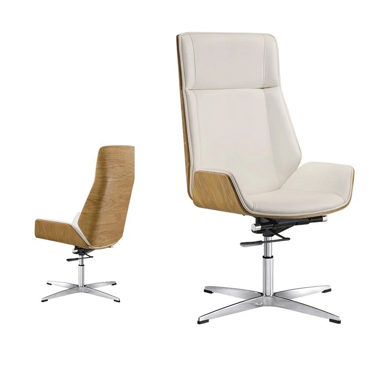 Modern Minimalist PU Leather Plywood Steel Rectangular Desk Chair Swivel Adjustable Height For Home & Office