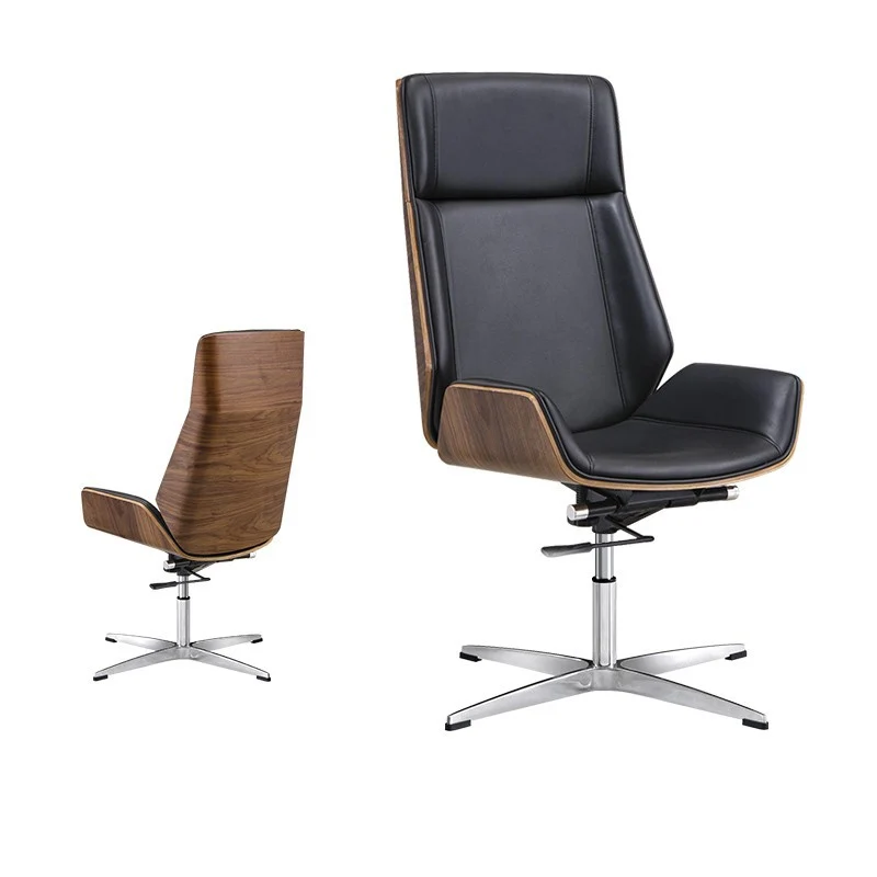 Modern Minimalist PU Leather Plywood Steel Rectangular Desk Chair Swivel Adjustable Height For Home & Office