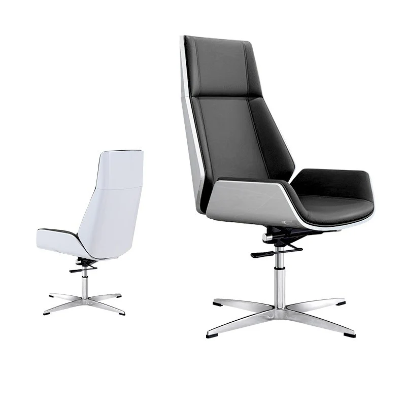 Modern Minimalist PU Leather Plywood Steel Rectangular Desk Chair Swivel Adjustable Height For Home & Office