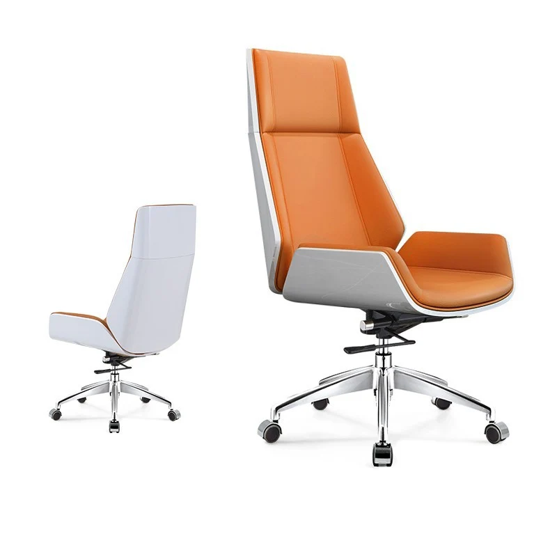 Modern Minimalist PU Leather Plywood Steel Rectangular Desk Chair Swivel Adjustable Height For Home & Office