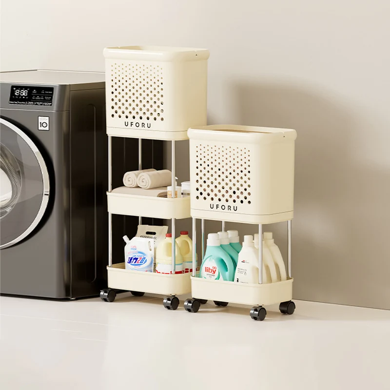 Modern Minimalist Movable Narrow Rectangular PP Stainless Steel Clothes Storage Shelf 1/2/3-Tier For Bathroom