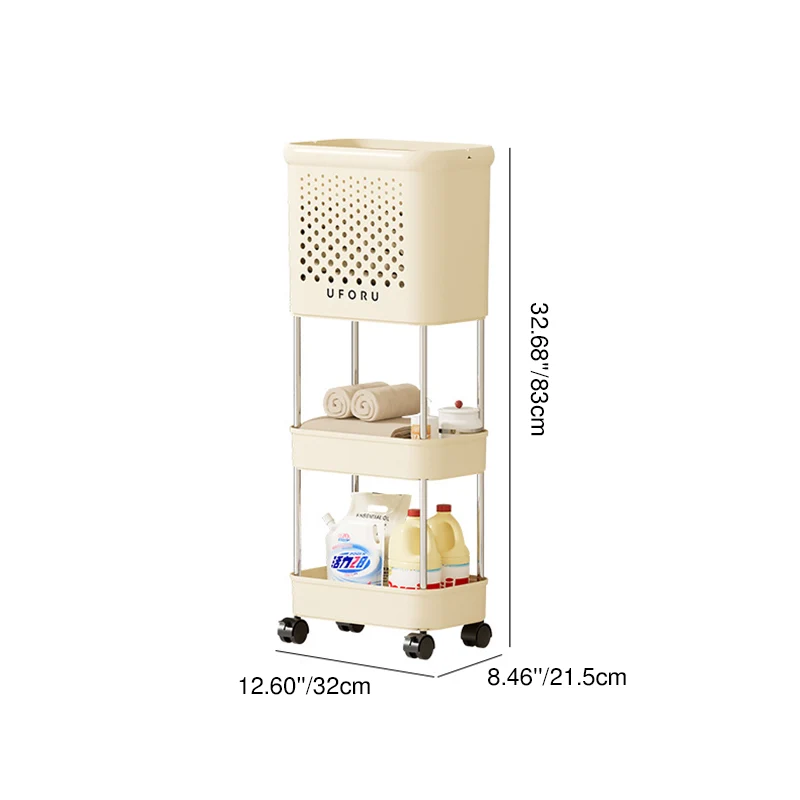 Modern Minimalist Movable Narrow Rectangular PP Stainless Steel Clothes Storage Shelf 1/2/3-Tier For Bathroom