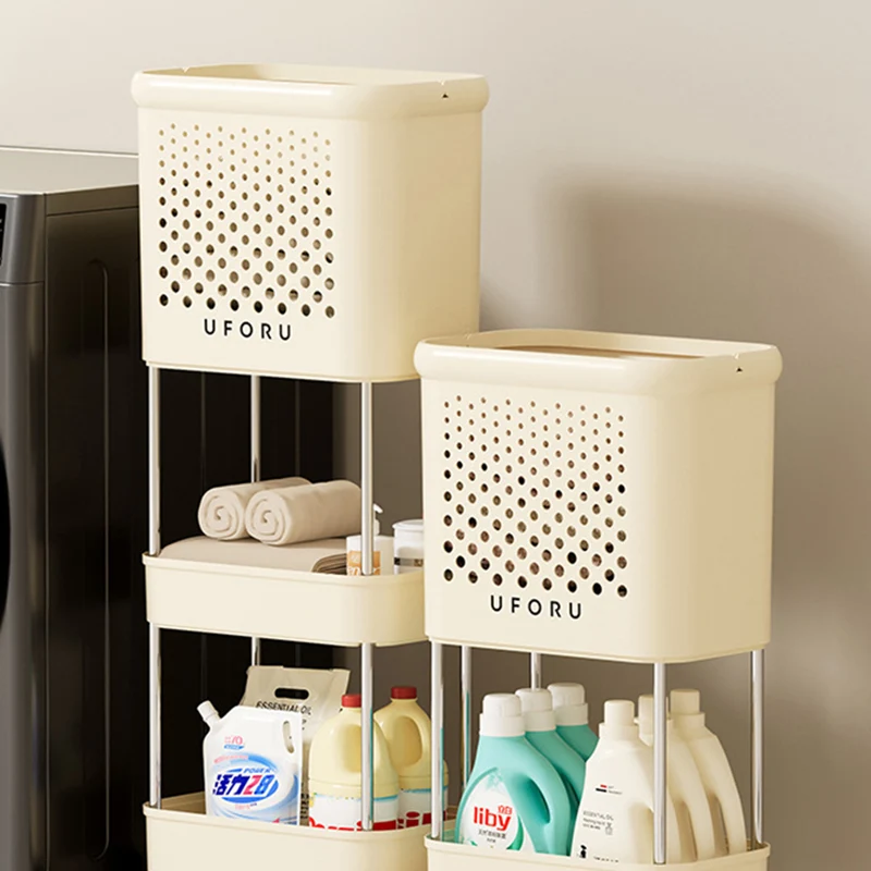 Modern Minimalist Movable Narrow Rectangular PP Stainless Steel Clothes Storage Shelf 1/2/3-Tier For Bathroom