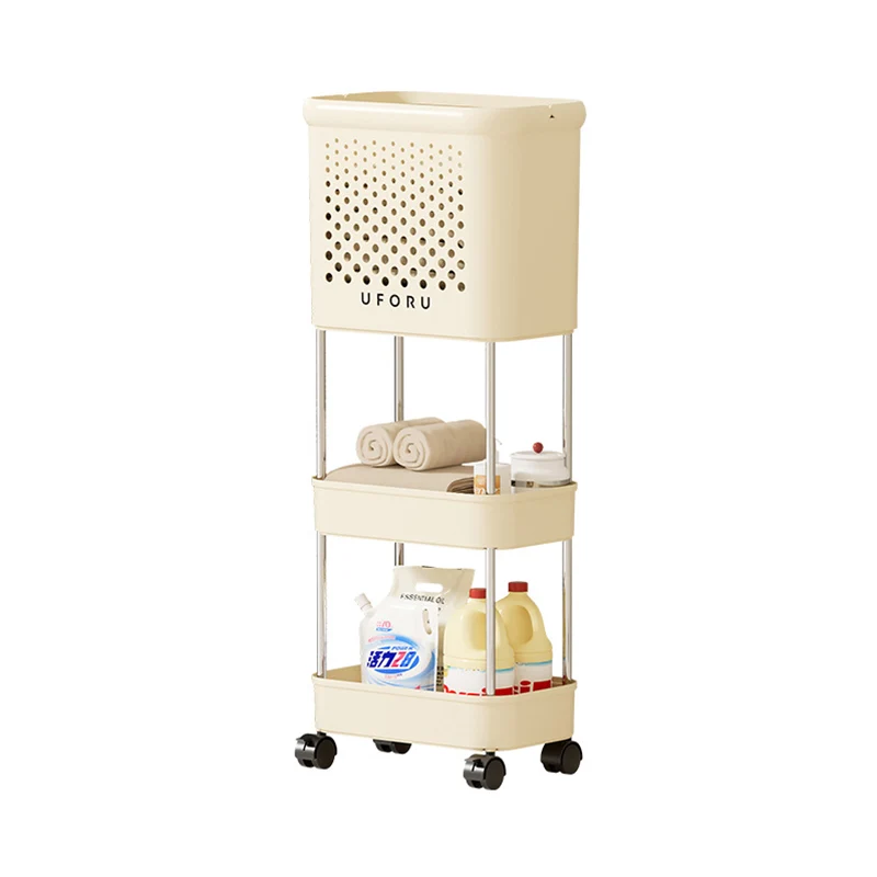 Modern Minimalist Movable Narrow Rectangular PP Stainless Steel Clothes Storage Shelf 1/2/3-Tier For Bathroom