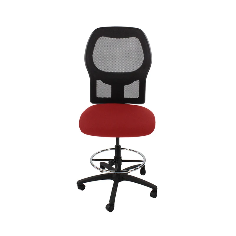 Ahrend: 160 Type Draughtsman Chair Without Arm in Red Fabric - Black Base - Refurbished