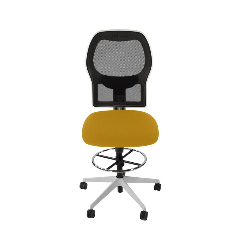 Ahrend: 160 Type Draughtsman Chair Without Arms in Yellow Fabric - White Base - Refurbished