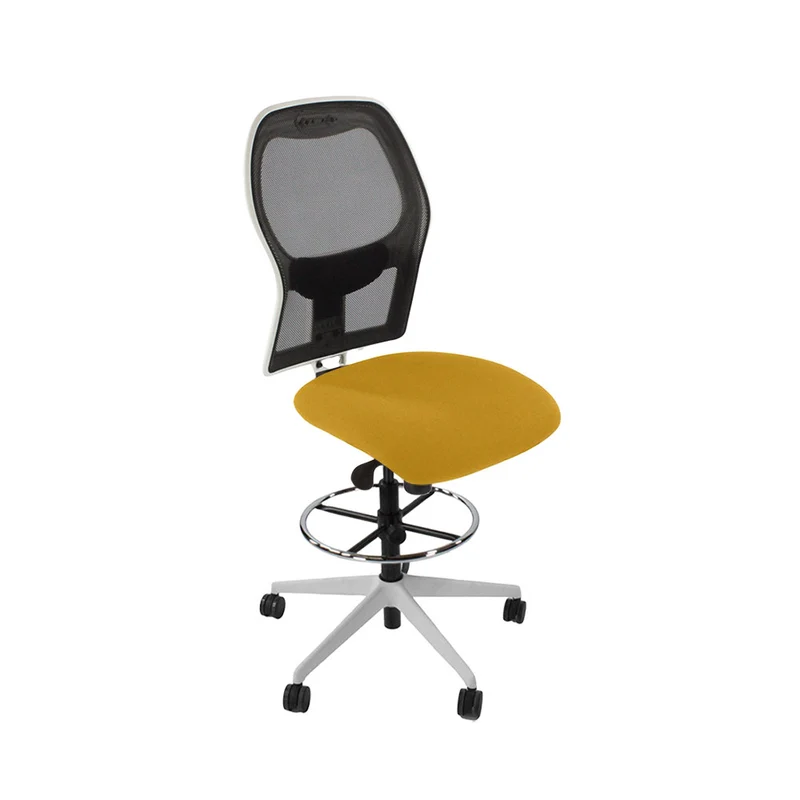Ahrend: 160 Type Draughtsman Chair Without Arms in Yellow Fabric - White Base - Refurbished