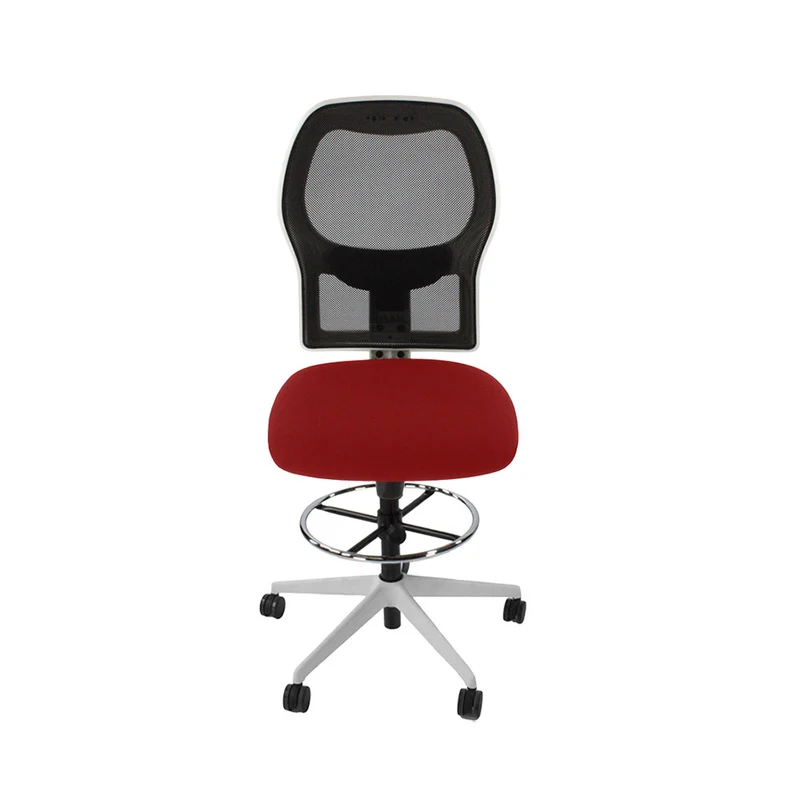 Ahrend: 160 Type Draughtsman Chair Without Arms in Red Fabric - White Base - Refurbished