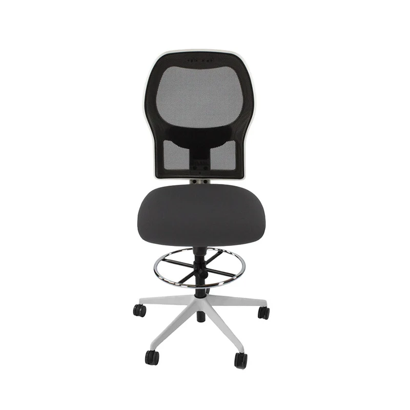 Ahrend: 160 Type Draughtsman Chair Without Arms in Grey Fabric - White Base - Refurbished