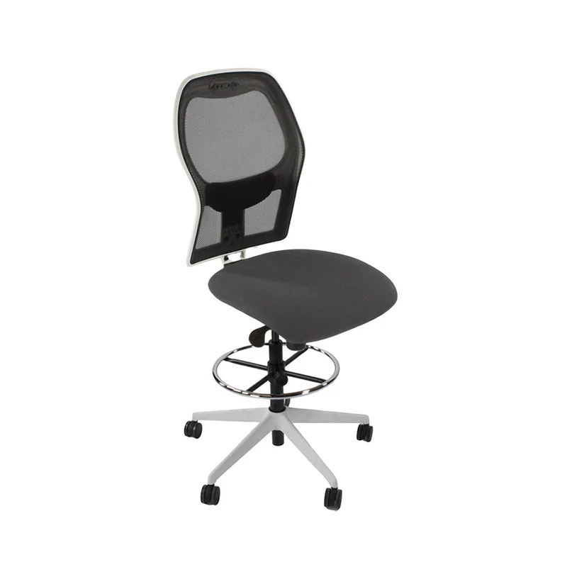 Ahrend: 160 Type Draughtsman Chair Without Arms in Grey Fabric - White Base - Refurbished