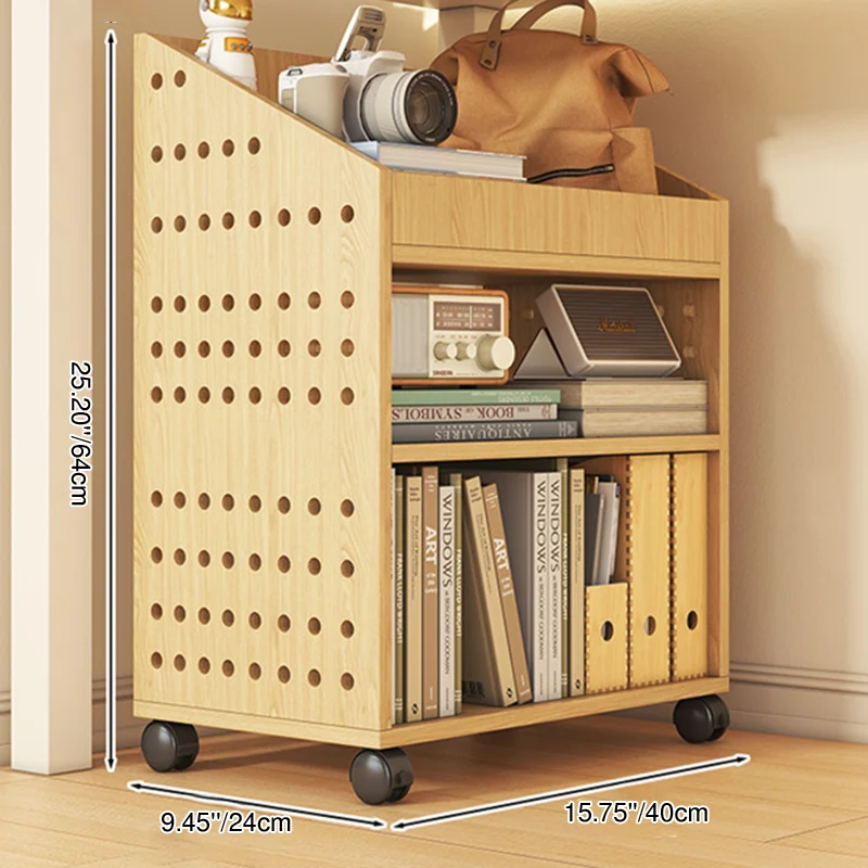 Modern Minimalist Trapezoid MDF Movable Floor-Standing Storage Shelf 1/2/3-Tier For Study