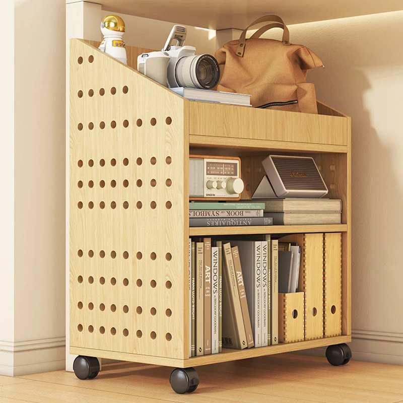 Modern Minimalist Trapezoid MDF Movable Floor-Standing Storage Shelf 1/2/3-Tier For Study