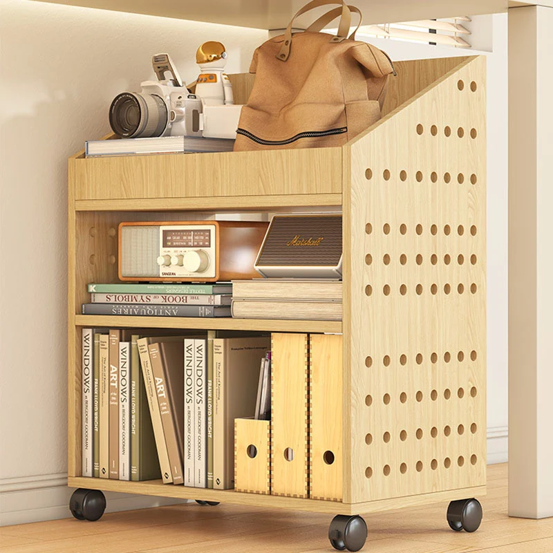 Modern Minimalist Trapezoid MDF Movable Floor-Standing Storage Shelf 1/2/3-Tier For Study