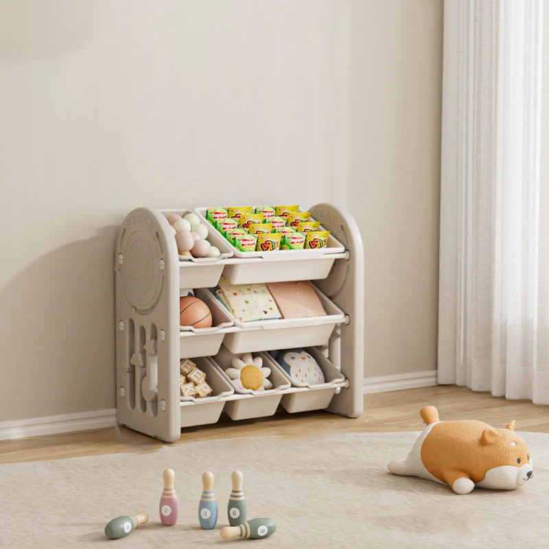 Contemporary Creative Oval Environmentally Friendly HDPE Iron Kids Storage Shelf 3-Tier For Living Room