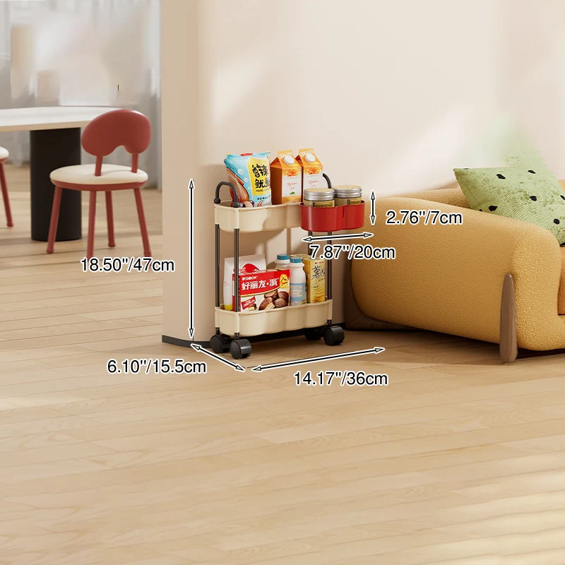 Modern Minimalist Wavy Edges Rectangular Steel Pipe Plastic Movable Storage Shelf 2-Tray For Living Room