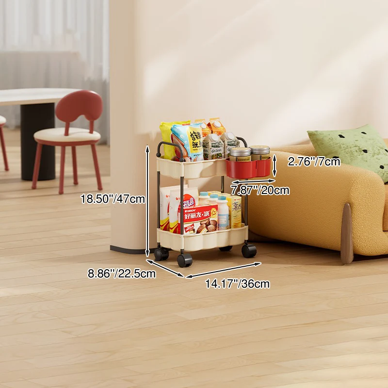 Modern Minimalist Wavy Edges Rectangular Steel Pipe Plastic Movable Storage Shelf 2-Tray For Living Room