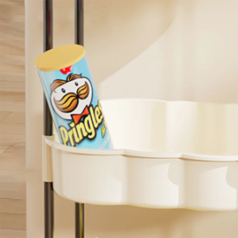 Modern Minimalist Wavy Edges Rectangular Steel Pipe Plastic Movable Storage Shelf 2-Tray For Living Room