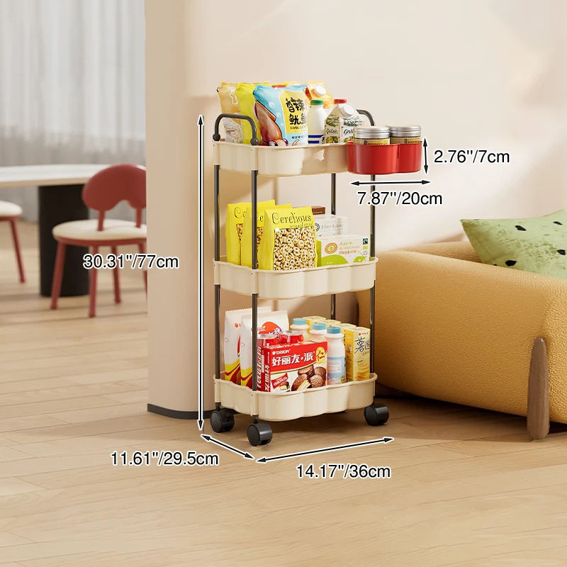 Modern Simplicity Wavy Edges Rectangular Steel Pipe Plastic Movable Snacks Storage Shelf 3/4-Tier For Living Room