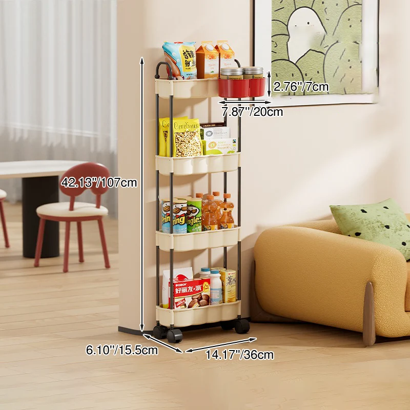 Modern Simplicity Wavy Edges Rectangular Steel Pipe Plastic Movable Snacks Storage Shelf 3/4-Tier For Living Room
