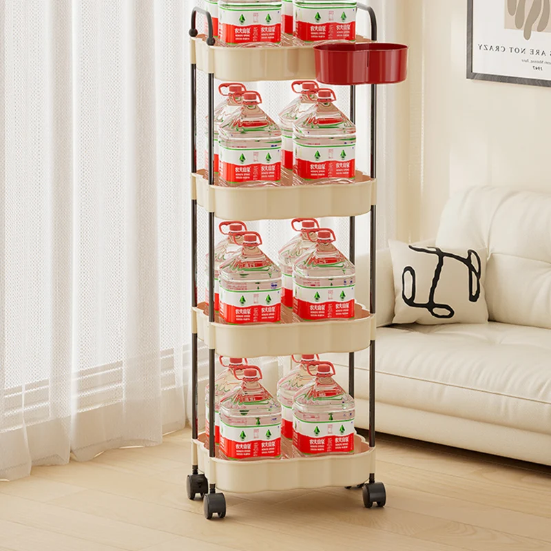 Modern Simplicity Wavy Edges Rectangular Steel Pipe Plastic Movable Snacks Storage Shelf 3/4-Tier For Living Room