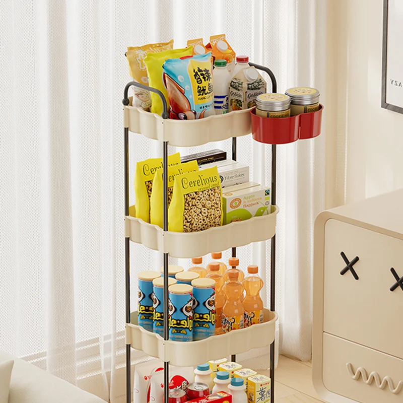 Modern Simplicity Wavy Edges Rectangular Steel Pipe Plastic Movable Snacks Storage Shelf 3/4-Tier For Living Room