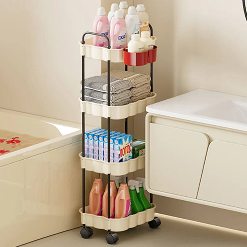 Modern Simplicity Wavy Edges Rectangular Steel Pipe Plastic Movable Snacks Storage Shelf 3/4-Tier For Living Room