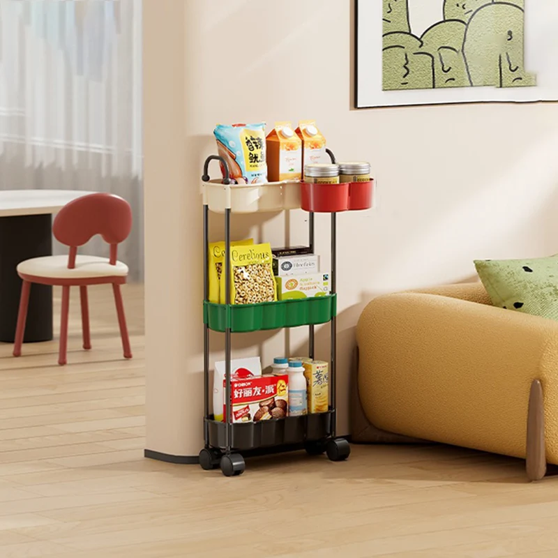 Modern Simplicity Wavy Edges Rectangular Steel Pipe Plastic Movable Snacks Storage Shelf 3/4-Tier For Living Room