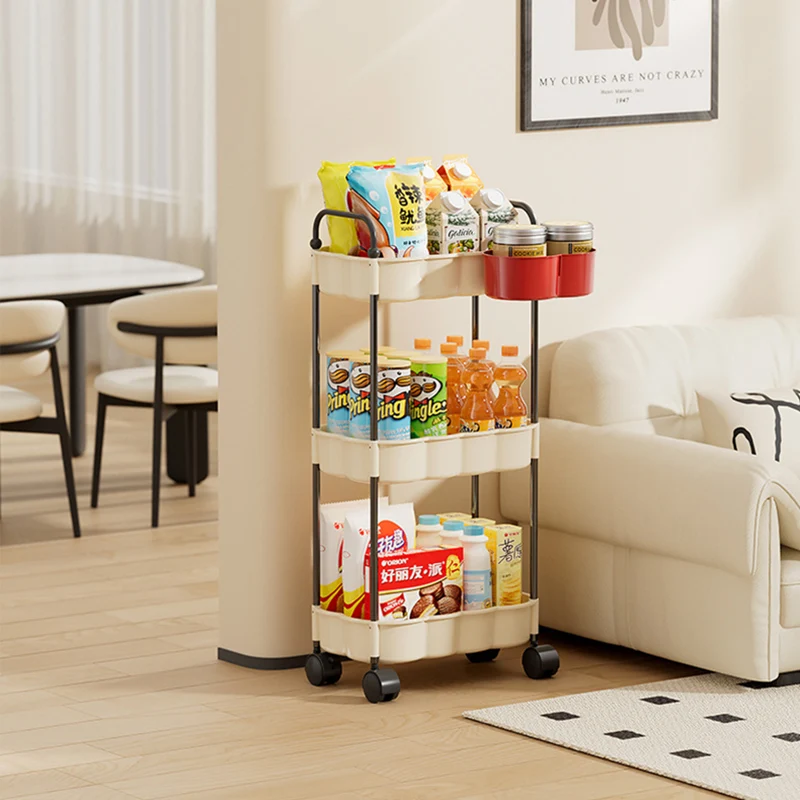Modern Simplicity Wavy Edges Rectangular Steel Pipe Plastic Movable Snacks Storage Shelf 3/4-Tier For Living Room