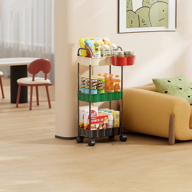Modern Simplicity Wavy Edges Rectangular Steel Pipe Plastic Movable Snacks Storage Shelf 3/4-Tier For Living Room