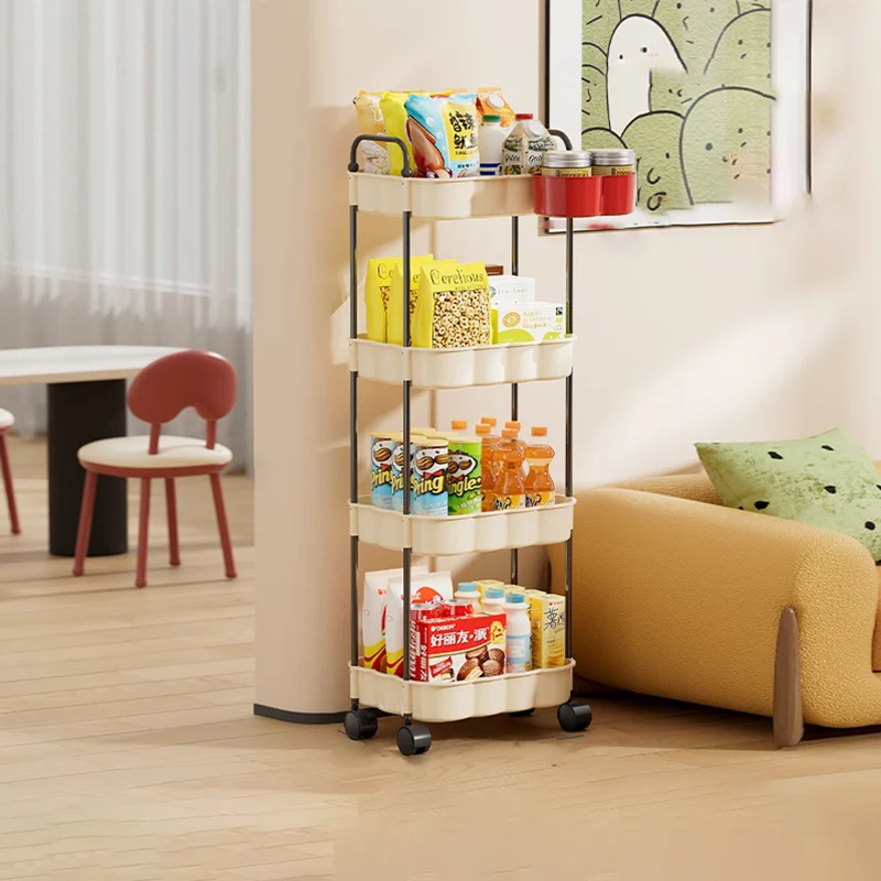 Modern Simplicity Wavy Edges Rectangular Steel Pipe Plastic Movable Snacks Storage Shelf 3/4-Tier For Living Room