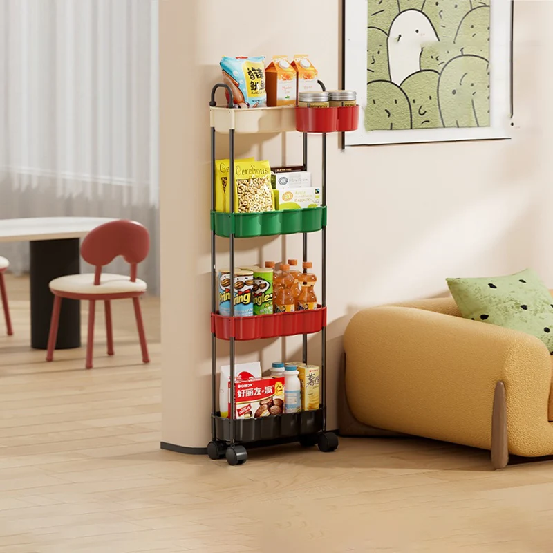 Modern Simplicity Wavy Edges Rectangular Steel Pipe Plastic Movable Snacks Storage Shelf 3/4-Tier For Living Room