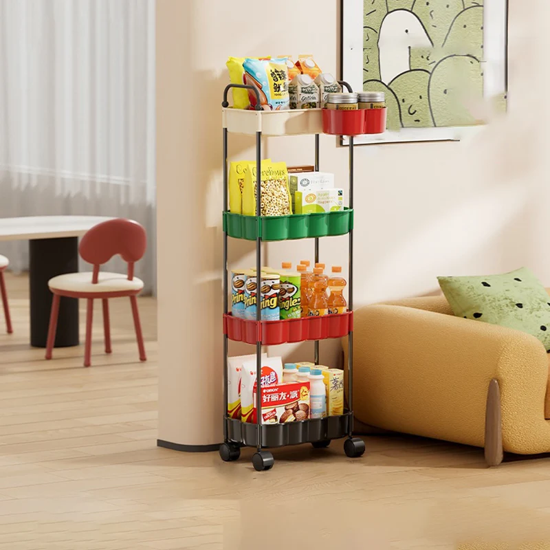 Modern Simplicity Wavy Edges Rectangular Steel Pipe Plastic Movable Snacks Storage Shelf 3/4-Tier For Living Room