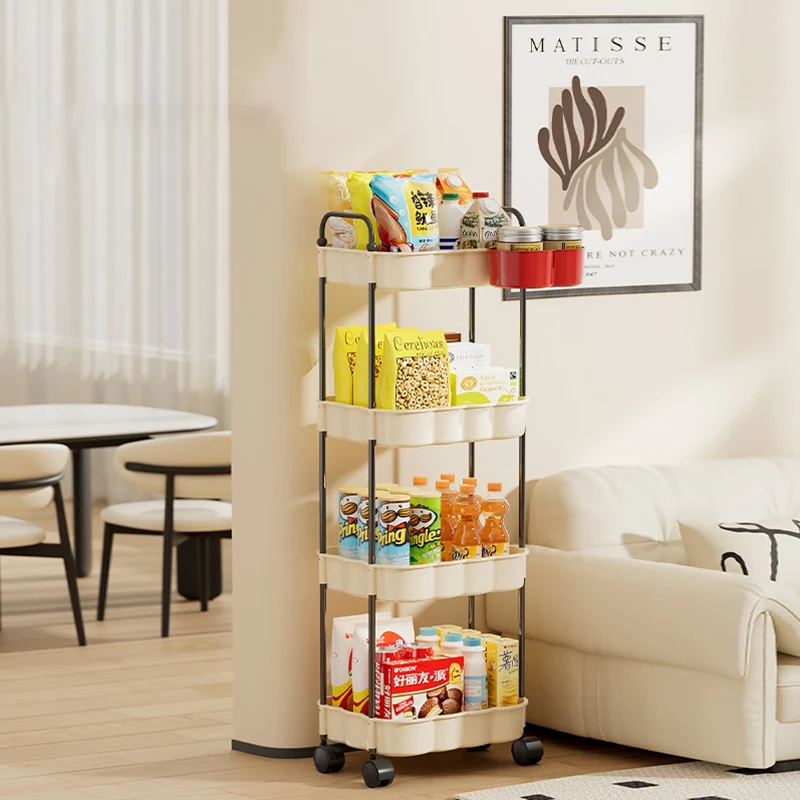 Modern Simplicity Wavy Edges Rectangular Steel Pipe Plastic Movable Snacks Storage Shelf 3/4-Tier For Living Room