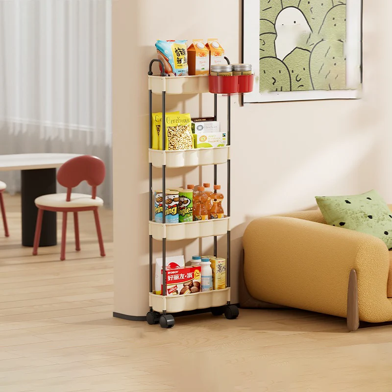 Modern Simplicity Wavy Edges Rectangular Steel Pipe Plastic Movable Snacks Storage Shelf 3/4-Tier For Living Room