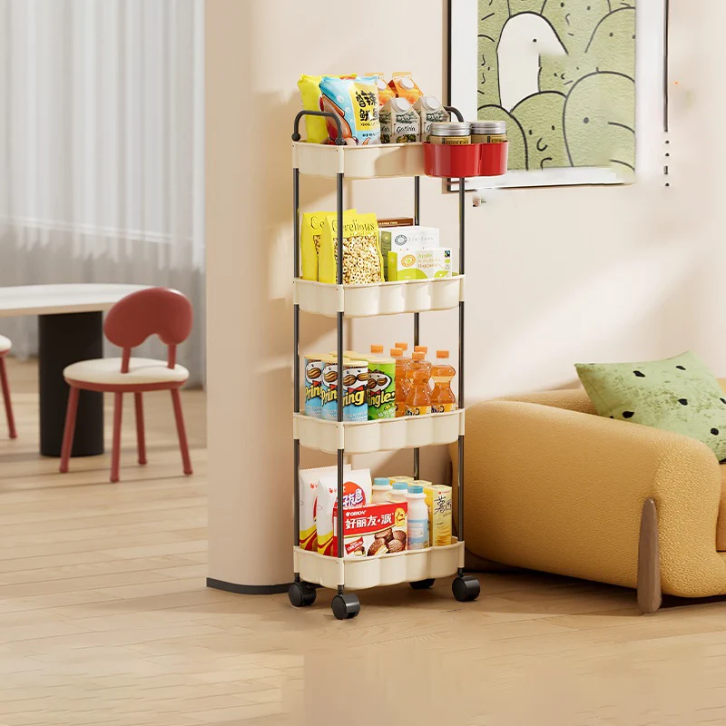 Modern Simplicity Wavy Edges Rectangular Steel Pipe Plastic Movable Snacks Storage Shelf 3/4-Tier For Living Room