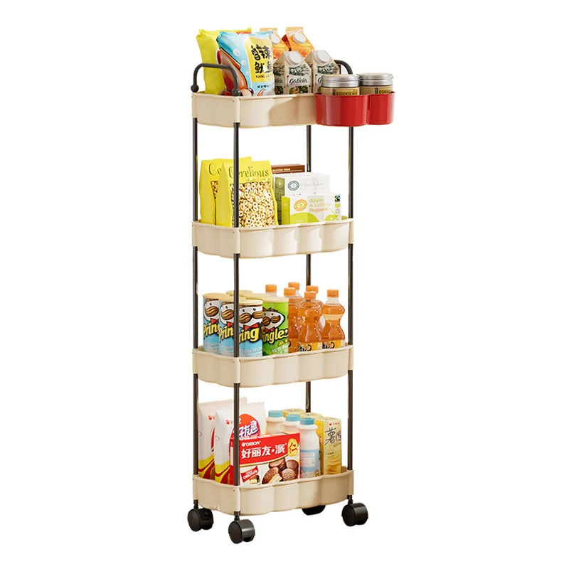 Modern Simplicity Wavy Edges Rectangular Steel Pipe Plastic Movable Snacks Storage Shelf 3/4-Tier For Living Room