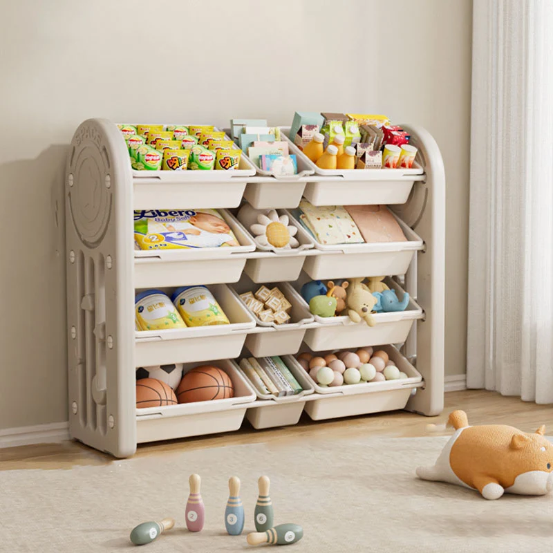 Contemporary Creative Oval Environmentally Friendly HDPE Movable Kids Storage Shelf 4-Tier For Living Room