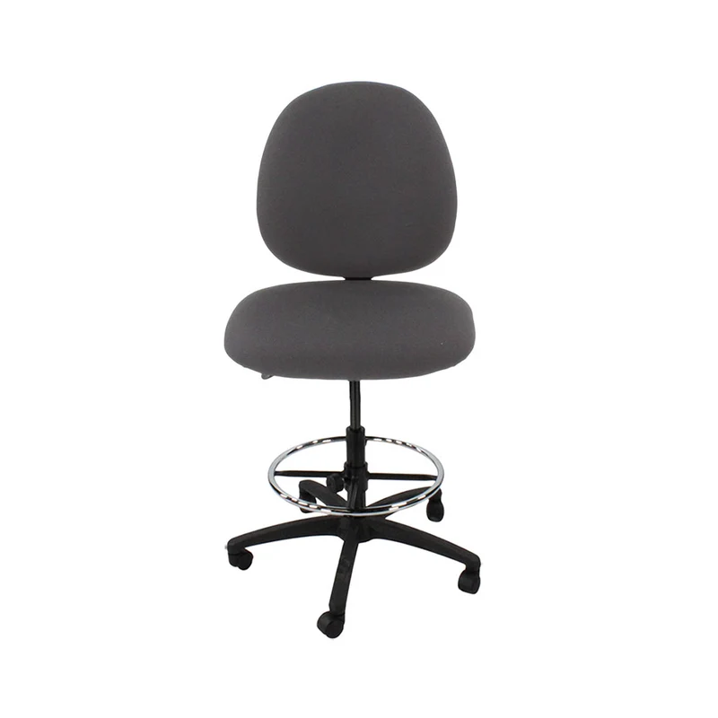 Saxen: Scoop Draughtsman Chair Without Arms in Grey Fabric - Refurbished