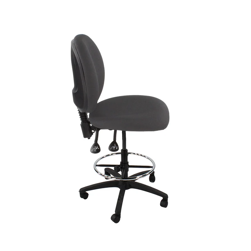 Saxen: Scoop Draughtsman Chair Without Arms in Grey Fabric - Refurbished