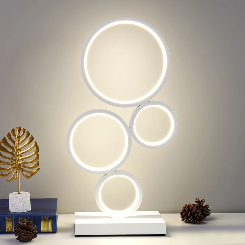 Modern Minimalist Rectangular-Base Multiple Circular Aluminum Iron Silicone LED Desk Lamp For Bedroom