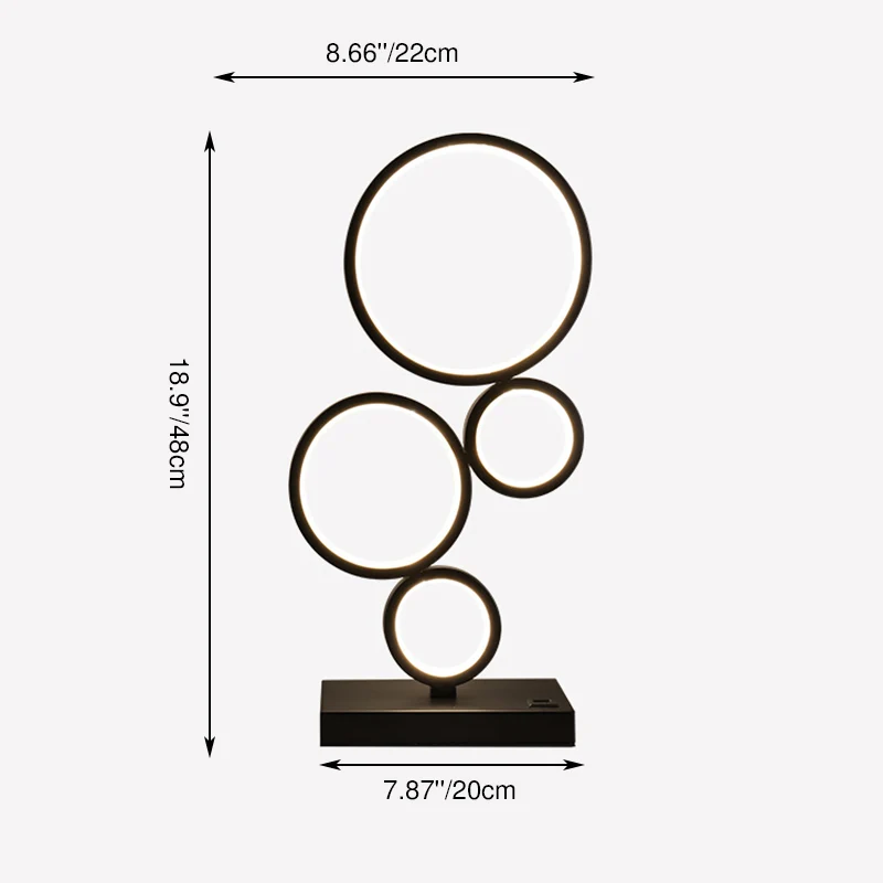 Modern Minimalist Rectangular-Base Multiple Circular Aluminum Iron Silicone LED Desk Lamp For Bedroom