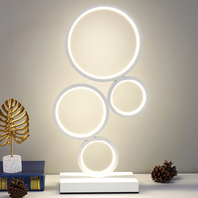 Modern Minimalist Rectangular-Base Multiple Circular Aluminum Iron Silicone LED Desk Lamp For Bedroom