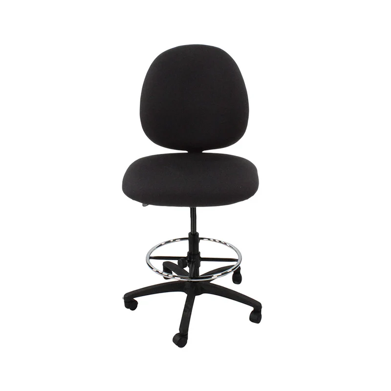 Saxen: Scoop Draughtsman Chair Without Arms in Black Fabric - Refurbished